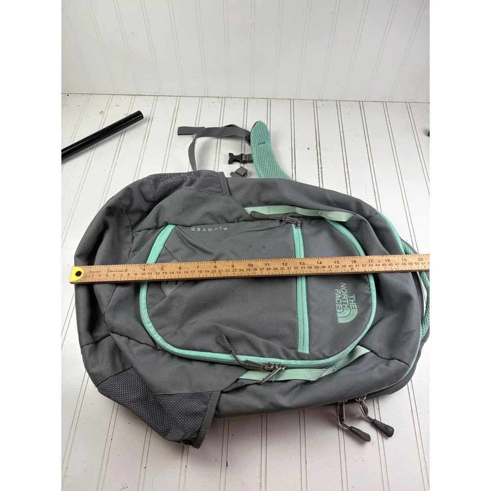 The North Face Pivoter Gray Mint Green Laptop School Backpack Bag